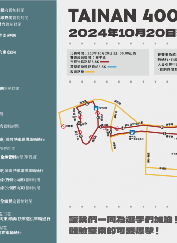 「臺南動起來 400咖拉棒!」路跑10/20登場 交通管制資訊一次看