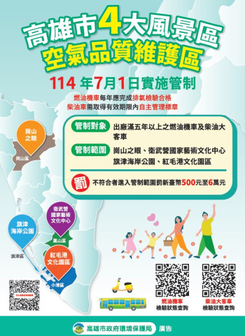 高雄7月新制上路！4大景點列空氣品質維護區　未檢驗車輛重罰2,000元