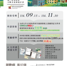 臺南市「家戶屋頂設置太陽光電加速計畫」補助經費充裕 市府呼籲民眾踴躍申請