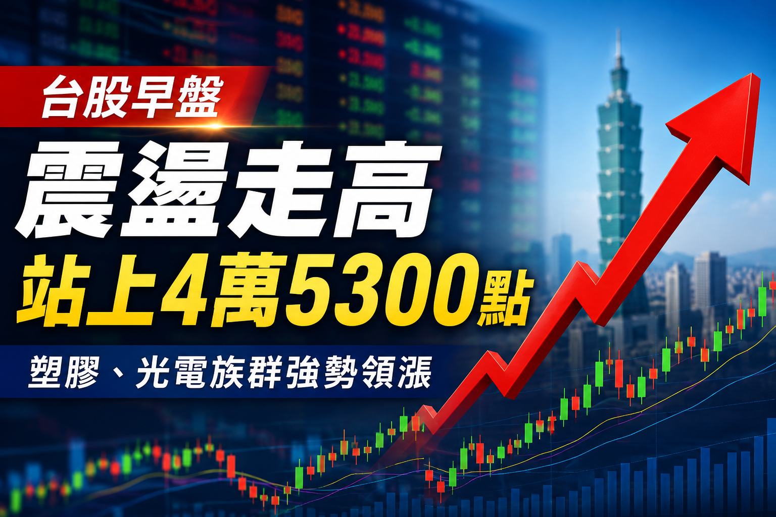 台股早盤漲逾150點！站上4萬5300點　塑膠、光電族群強勢領漲