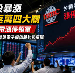 台股大漲3186點創史上最大漲點　台積電漲停收2425元、AI半導體與電子權值股全面反彈，加權指數重返43119點