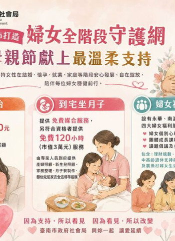 從孕期到產後　臺南市打造婦女全階段守護網　母親節前夕獻上最溫柔的支持