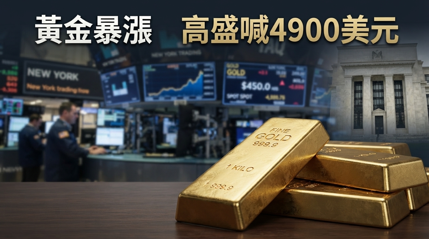 黃金價格暴漲2.3%逼近4500美元　美國聯準會降息預期升溫，高盛喊2026年底4900美元